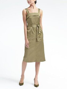 Banana Republic Belted Apron Midi Dress Vicuna Green 6 #A3578